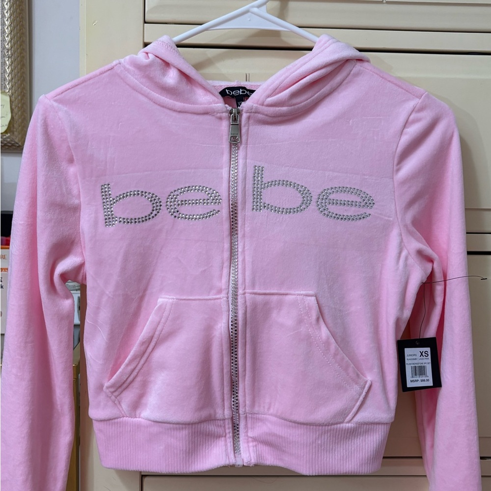 Bebe Light Pink Juniors Zip Up Hoodie
